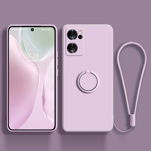 Ultra-thin Silicone Gel Soft Case Cover with Magnetic Finger Ring Stand for Oppo Reno7 SE 5G Clove Purple