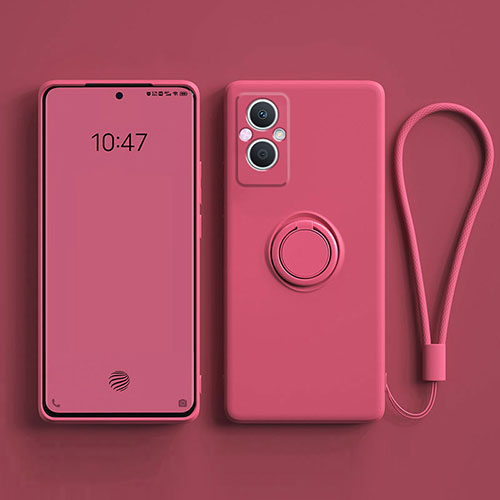 Ultra-thin Silicone Gel Soft Case Cover with Magnetic Finger Ring Stand for Oppo Reno7 Z 5G Red