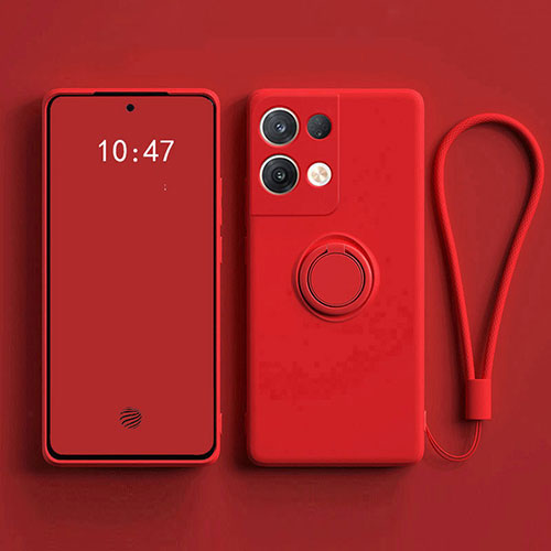Ultra-thin Silicone Gel Soft Case Cover with Magnetic Finger Ring Stand for Oppo Reno8 5G Red