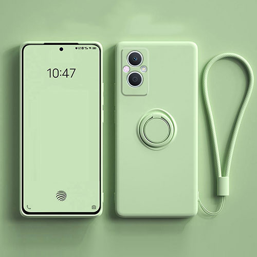 Ultra-thin Silicone Gel Soft Case Cover with Magnetic Finger Ring Stand for Oppo Reno8 Lite 5G Matcha Green