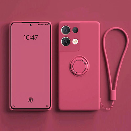 Ultra-thin Silicone Gel Soft Case Cover with Magnetic Finger Ring Stand for Oppo Reno8 Pro 5G Hot Pink