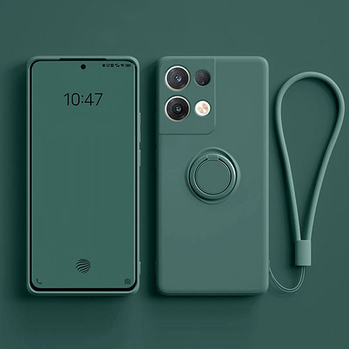 Ultra-thin Silicone Gel Soft Case Cover with Magnetic Finger Ring Stand for Oppo Reno8 Pro 5G Midnight Green