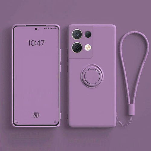 Ultra-thin Silicone Gel Soft Case Cover with Magnetic Finger Ring Stand for Oppo Reno8 Pro 5G Purple