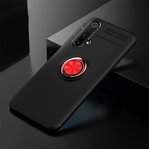 Ultra-thin Silicone Gel Soft Case Cover with Magnetic Finger Ring Stand for Realme X3 Red and Black