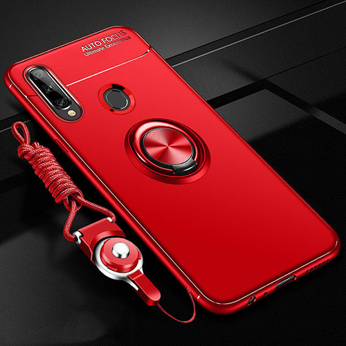Ultra-thin Silicone Gel Soft Case Cover with Magnetic Finger Ring Stand for Samsung Galaxy A20s Red