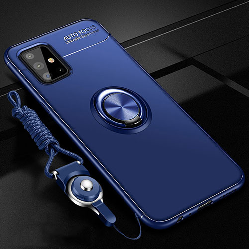 Ultra-thin Silicone Gel Soft Case Cover with Magnetic Finger Ring Stand for Samsung Galaxy A51 4G Blue