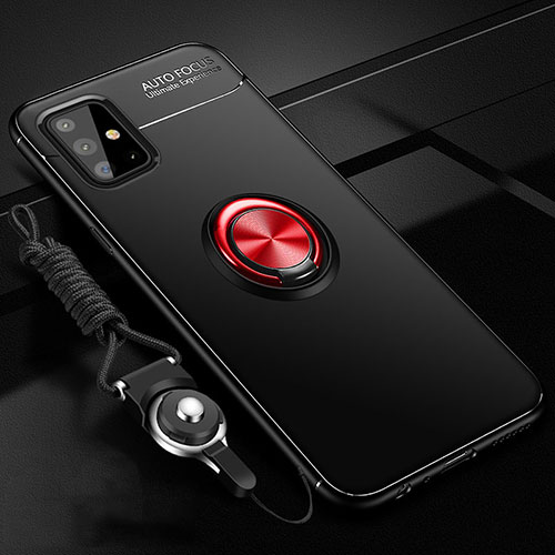 Ultra-thin Silicone Gel Soft Case Cover with Magnetic Finger Ring Stand for Samsung Galaxy A51 4G Red and Black