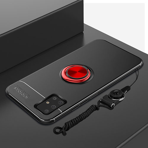 Ultra-thin Silicone Gel Soft Case Cover with Magnetic Finger Ring Stand for Samsung Galaxy A51 5G Red and Black