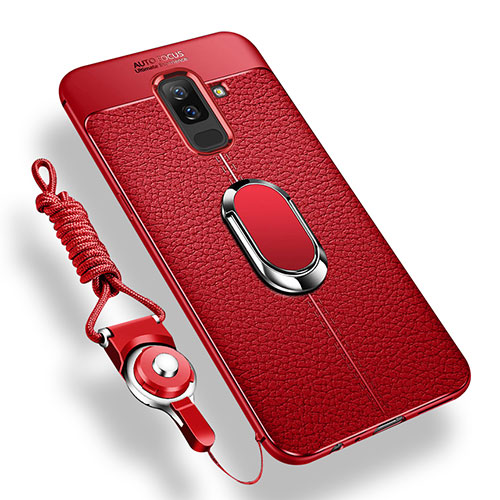 Ultra-thin Silicone Gel Soft Case Cover with Magnetic Finger Ring Stand for Samsung Galaxy A9 Star Lite Red