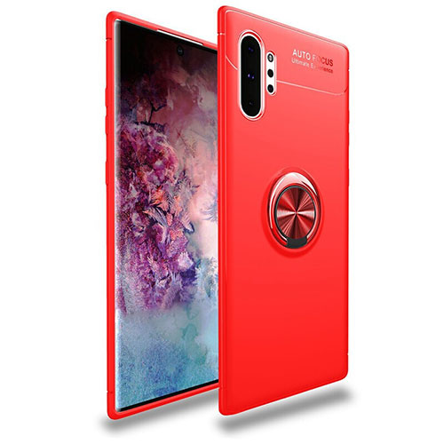 Ultra-thin Silicone Gel Soft Case Cover with Magnetic Finger Ring Stand for Samsung Galaxy Note 10 Plus 5G Red