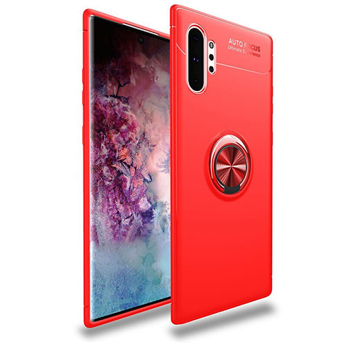 Ultra-thin Silicone Gel Soft Case Cover with Magnetic Finger Ring Stand for Samsung Galaxy Note 10 Plus Red