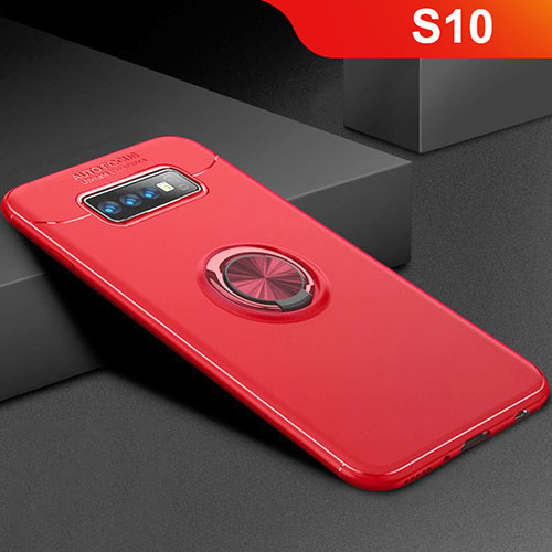 Ultra-thin Silicone Gel Soft Case Cover with Magnetic Finger Ring Stand for Samsung Galaxy S10 5G Red
