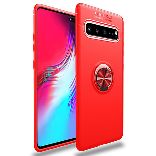 Ultra-thin Silicone Gel Soft Case Cover with Magnetic Finger Ring Stand for Samsung Galaxy S10 5G SM-G977B Red