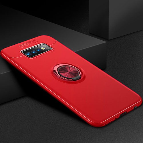 Ultra-thin Silicone Gel Soft Case Cover with Magnetic Finger Ring Stand for Samsung Galaxy S10 Plus Red