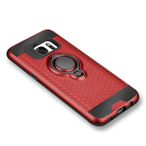 Ultra-thin Silicone Gel Soft Case Cover with Magnetic Finger Ring Stand for Samsung Galaxy S7 G930F G930FD Red