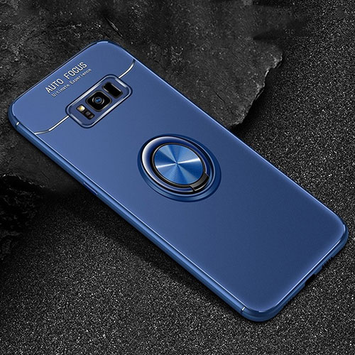 Ultra-thin Silicone Gel Soft Case Cover with Magnetic Finger Ring Stand for Samsung Galaxy S8 Blue