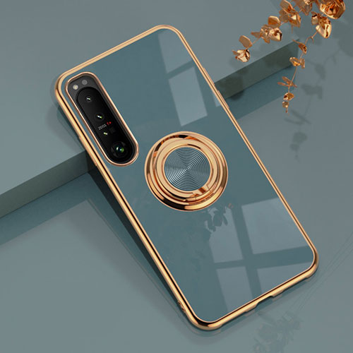 Ultra-thin Silicone Gel Soft Case Cover with Magnetic Finger Ring Stand for Sony Xperia 1 III Lavender Gray
