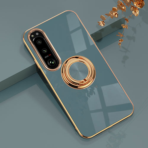 Ultra-thin Silicone Gel Soft Case Cover with Magnetic Finger Ring Stand for Sony Xperia 10 V Lavender Gray