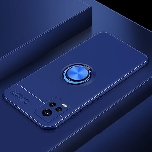Ultra-thin Silicone Gel Soft Case Cover with Magnetic Finger Ring Stand for Vivo V20 Pro 5G Blue