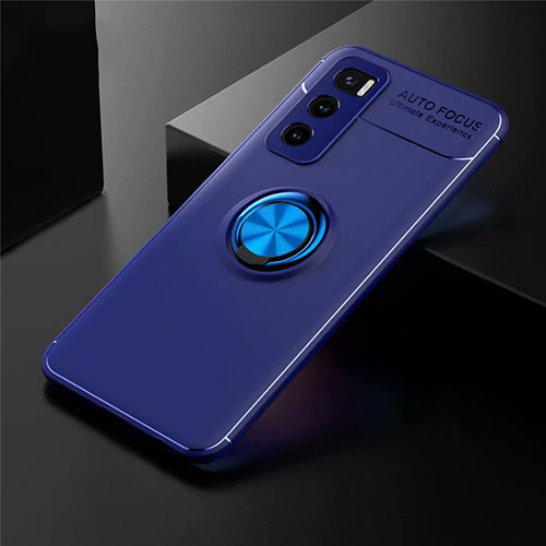 Ultra-thin Silicone Gel Soft Case Cover with Magnetic Finger Ring Stand for Vivo V20 SE Blue