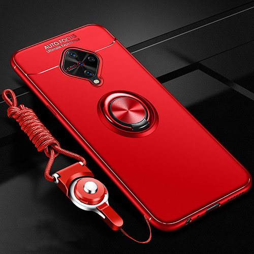 Ultra-thin Silicone Gel Soft Case Cover with Magnetic Finger Ring Stand for Vivo X50 Lite Red