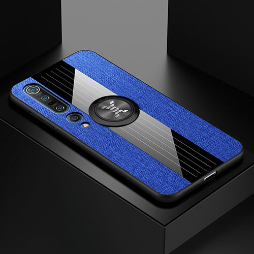 Ultra-thin Silicone Gel Soft Case Cover with Magnetic Finger Ring Stand for Xiaomi Mi 10 Pro Blue