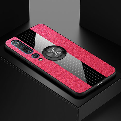 Ultra-thin Silicone Gel Soft Case Cover with Magnetic Finger Ring Stand for Xiaomi Mi 10 Pro Red