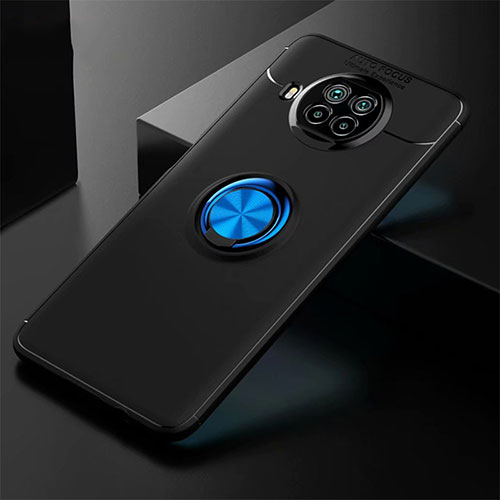 Ultra-thin Silicone Gel Soft Case Cover with Magnetic Finger Ring Stand for Xiaomi Mi 10i 5G Blue and Black