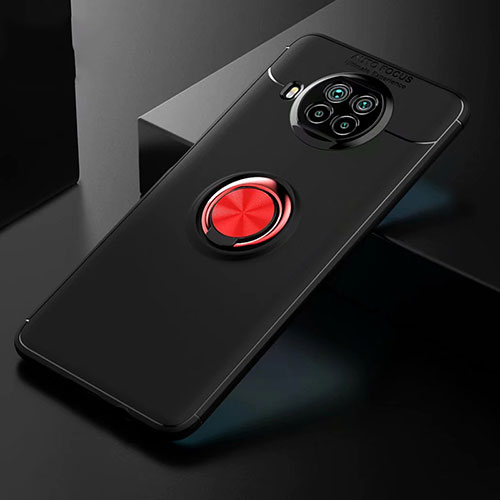 Ultra-thin Silicone Gel Soft Case Cover with Magnetic Finger Ring Stand for Xiaomi Mi 10T Lite 5G Red and Black