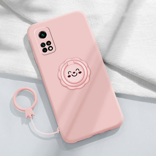 Ultra-thin Silicone Gel Soft Case Cover with Magnetic Finger Ring Stand for Xiaomi Mi 10T Pro 5G Pink