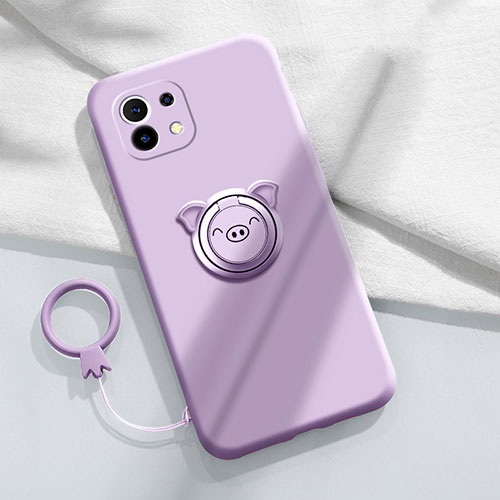Ultra-thin Silicone Gel Soft Case Cover with Magnetic Finger Ring Stand for Xiaomi Mi 11 5G Clove Purple