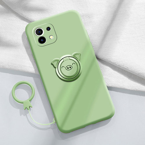 Ultra-thin Silicone Gel Soft Case Cover with Magnetic Finger Ring Stand for Xiaomi Mi 11 5G Matcha Green