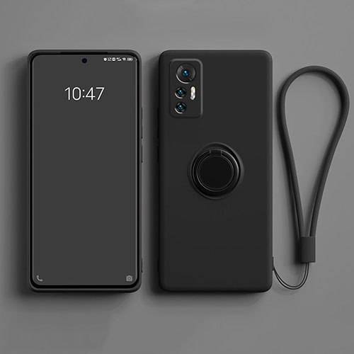 Ultra-thin Silicone Gel Soft Case Cover with Magnetic Finger Ring Stand for Xiaomi Mi 12 Pro 5G Black