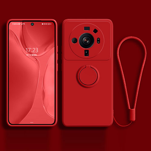 Ultra-thin Silicone Gel Soft Case Cover with Magnetic Finger Ring Stand for Xiaomi Mi 12 Ultra 5G Red