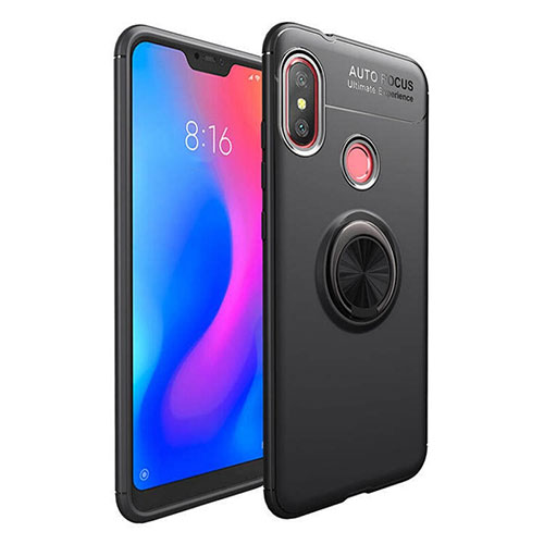 Ultra-thin Silicone Gel Soft Case Cover with Magnetic Finger Ring Stand for Xiaomi Mi A2 Lite Black