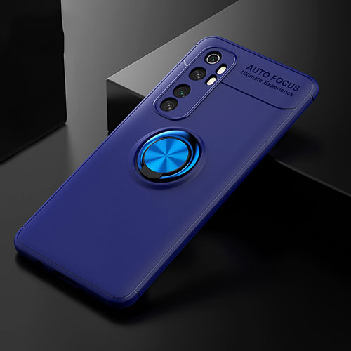 Ultra-thin Silicone Gel Soft Case Cover with Magnetic Finger Ring Stand for Xiaomi Mi Note 10 Lite Blue