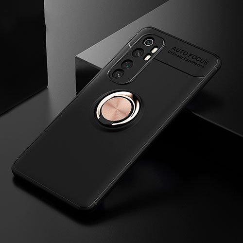 Ultra-thin Silicone Gel Soft Case Cover with Magnetic Finger Ring Stand for Xiaomi Mi Note 10 Lite Gold and Black