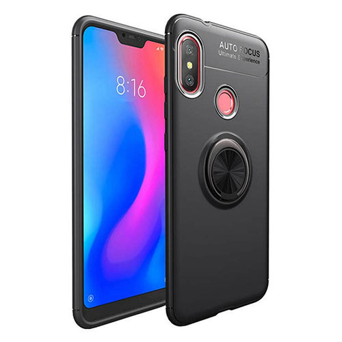 Ultra-thin Silicone Gel Soft Case Cover with Magnetic Finger Ring Stand for Xiaomi Redmi 6 Pro Black
