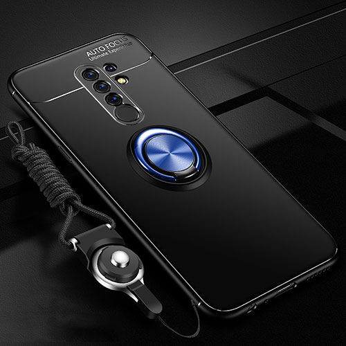 Ultra-thin Silicone Gel Soft Case Cover with Magnetic Finger Ring Stand for Xiaomi Redmi 9 Blue and Black
