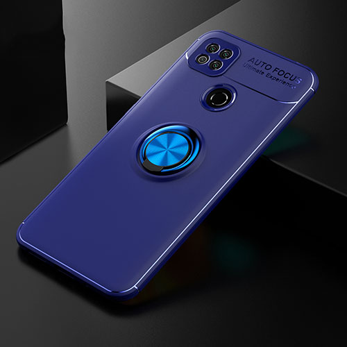 Ultra-thin Silicone Gel Soft Case Cover with Magnetic Finger Ring Stand for Xiaomi Redmi 9C NFC Blue