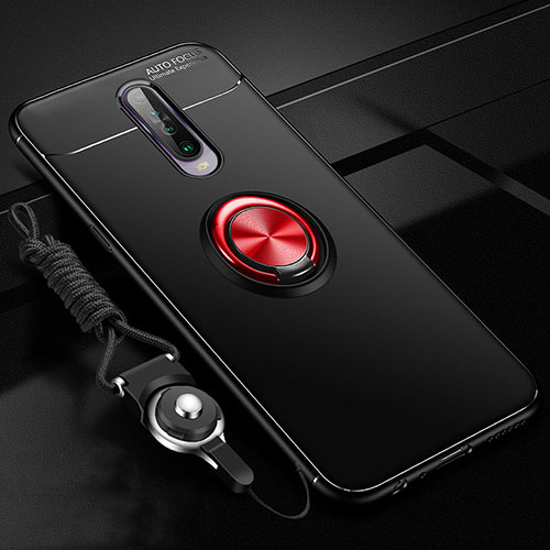 Ultra-thin Silicone Gel Soft Case Cover with Magnetic Finger Ring Stand for Xiaomi Redmi K30i 5G Red and Black