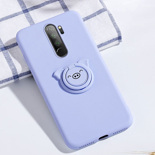Ultra-thin Silicone Gel Soft Case Cover with Magnetic Finger Ring Stand for Xiaomi Redmi Note 8 Pro Blue
