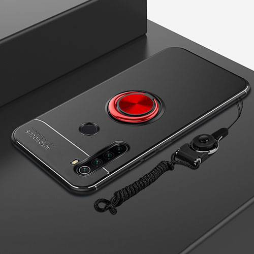Ultra-thin Silicone Gel Soft Case Cover with Magnetic Finger Ring Stand for Xiaomi Redmi Note 8 Red and Black