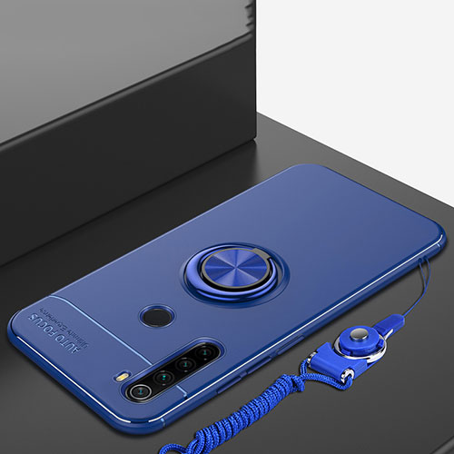 Ultra-thin Silicone Gel Soft Case Cover with Magnetic Finger Ring Stand for Xiaomi Redmi Note 8T Blue