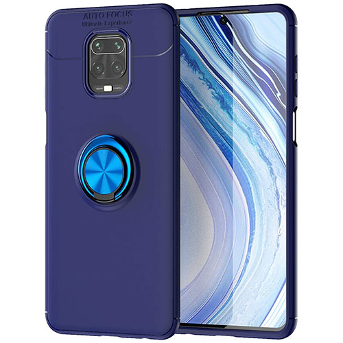Ultra-thin Silicone Gel Soft Case Cover with Magnetic Finger Ring Stand for Xiaomi Redmi Note 9 Pro Blue