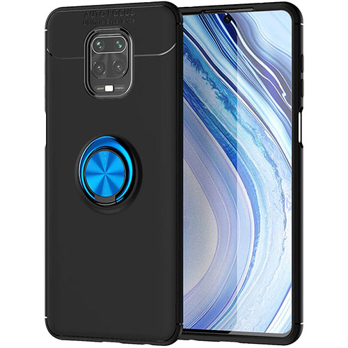 Ultra-thin Silicone Gel Soft Case Cover with Magnetic Finger Ring Stand for Xiaomi Redmi Note 9 Pro Blue and Black