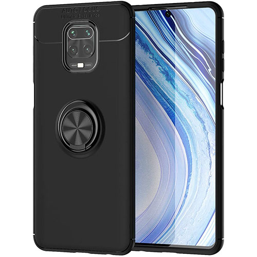 Ultra-thin Silicone Gel Soft Case Cover with Magnetic Finger Ring Stand for Xiaomi Redmi Note 9S Black