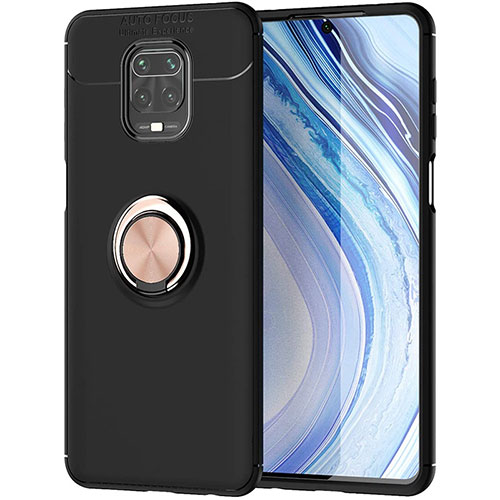 Ultra-thin Silicone Gel Soft Case Cover with Magnetic Finger Ring Stand for Xiaomi Redmi Note 9S Gold and Black