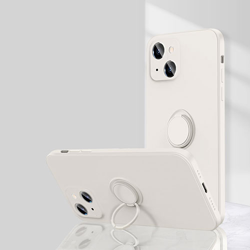 Ultra-thin Silicone Gel Soft Case Cover with Magnetic Finger Ring Stand G01 for Apple iPhone 13 Mini White