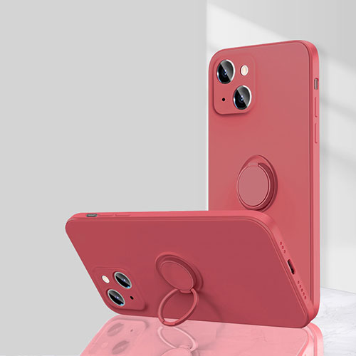 Ultra-thin Silicone Gel Soft Case Cover with Magnetic Finger Ring Stand G01 for Apple iPhone 13 Red